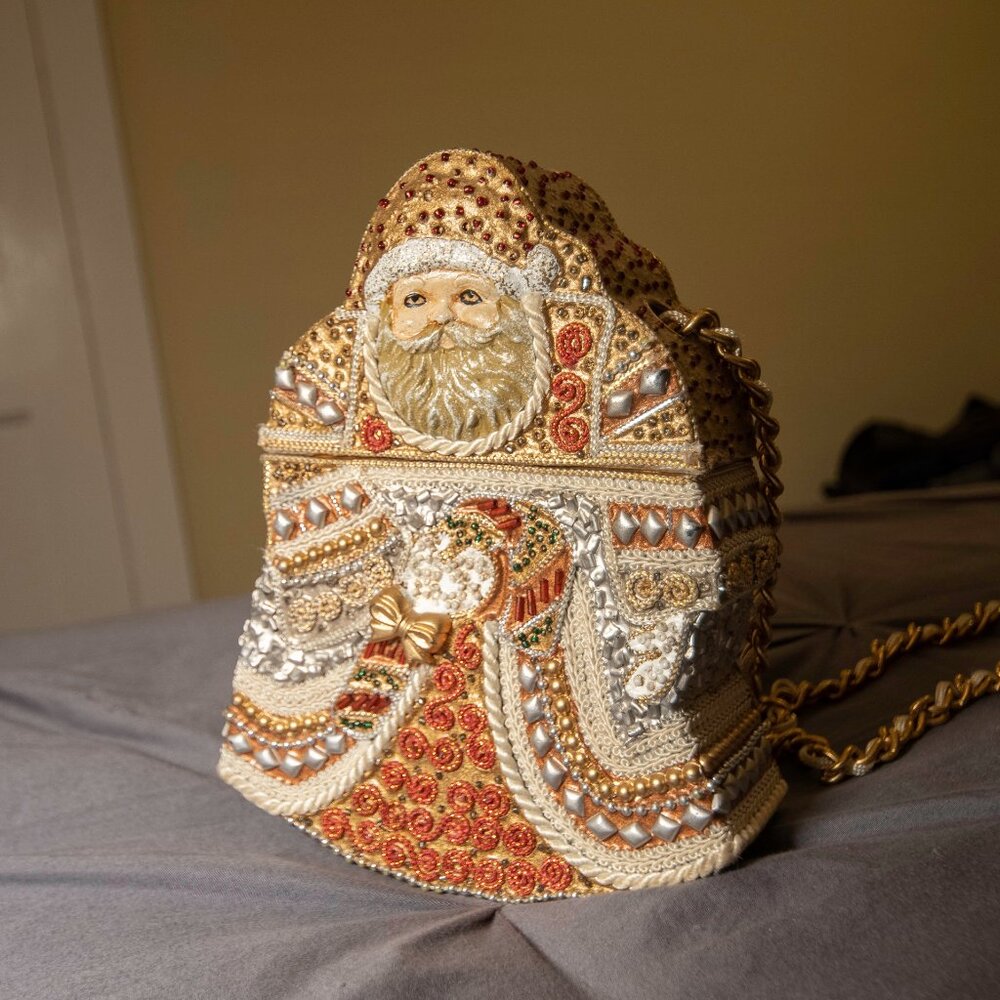 RARE Mary Frances CHRISTMAS Santa Claus Jeweled Box Purse
